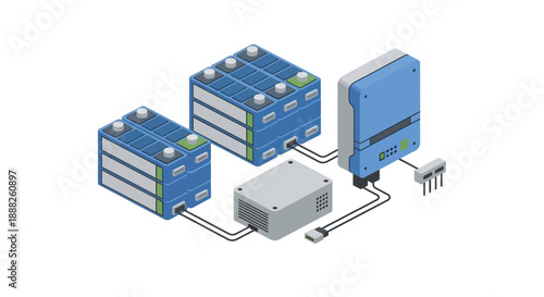 Renewable Energy Storage System with Batteries and Inverter.