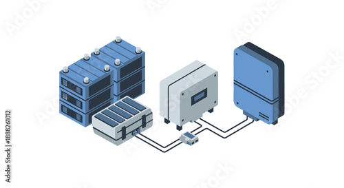 Industrial battery storage system with connected components.