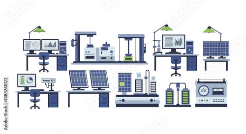 Laboratory equipment and computer workstations for scientific research and experimentation.