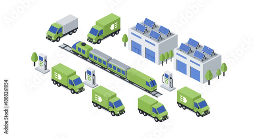 Waste Management Process with Trucks and Recycling Facility.