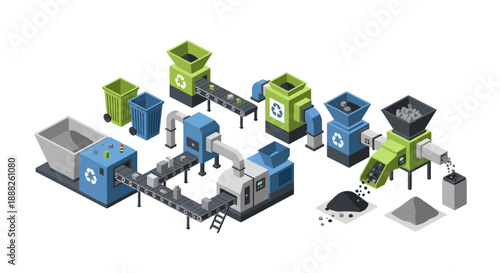 Industrial recycling facility machinery and equipment for processing waste materials.