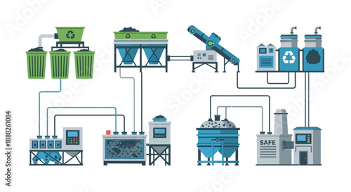 Industrial recycling process machinery equipment diagram.