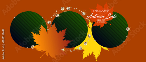 Stock vector simple minimalistic autumn background orange yellow. Stylish leaves scattered around the background, use for design text or social media