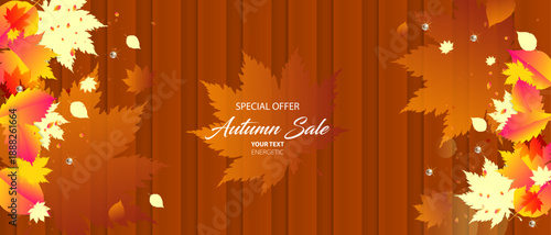 Stock vector simple minimalistic autumn background orange yellow. Stylish leaves scattered around the background, use for design text or social media