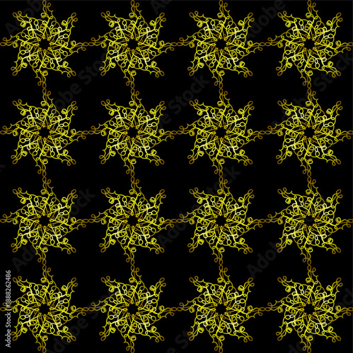 Seamless lace pattern in yellow on a black background