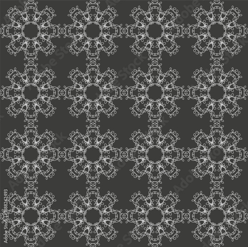 Seamless monochrome lace pattern on a gray background