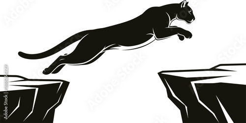 Mountain Lion Silhouette on Rocky Peak with Shadow – High Quality Vector Illustration