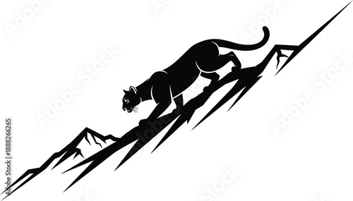 Mountain Lion Silhouette on Rocky Peak with Shadow – High Quality Vector Illustration