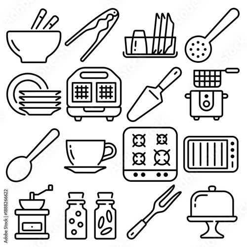 Kitchen Essentials Icon Set Outline Style (Part 8)
