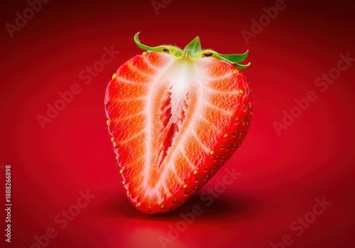 Wallpaper Mural Closeup of a juicy strawberry cut in half, revealing its vibrant red flesh and seeds against a deep red background, highlighting its freshness and texture Torontodigital.ca