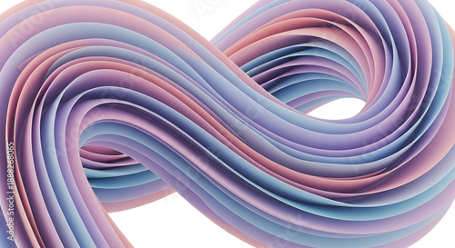 Vibrant pastel colored swirling ribbon like structure on white background