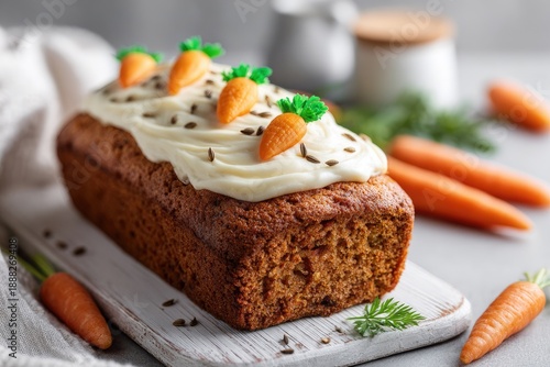 Wallpaper Mural Delicious carrot cake loaf with cream cheese frosting and decorative carrots Torontodigital.ca