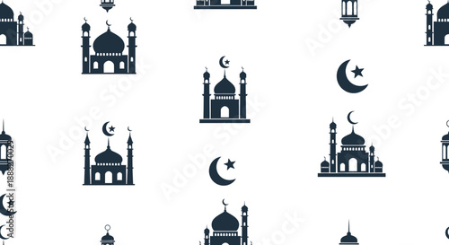Islamic Mosque and Crescent Moon Icons.