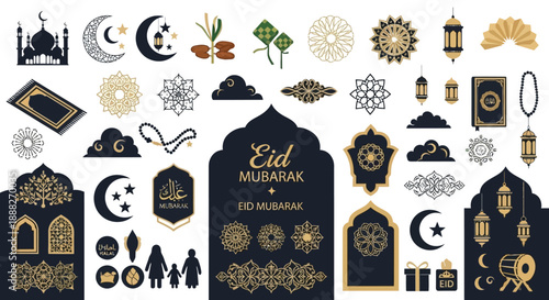 Eid Mubarak Islamic Symbols and Icons.