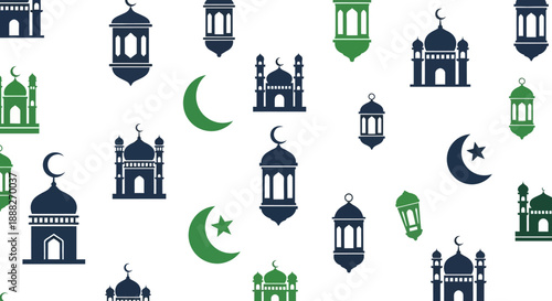 Islamic Mosque Lantern Crescent Moon Symbols.