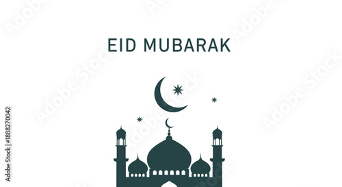 Islamic Mosque Silhouette with Crescent Moon.