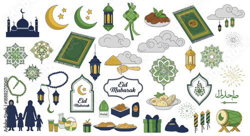 Islamic Symbols and Icons Collection Illustration.