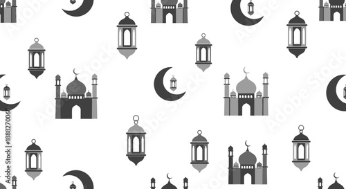 Islamic Symbols Lanterns Mosques Crescent Moon.
