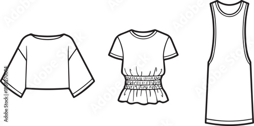 Women's apparel outline drawings vector for fashion design elements