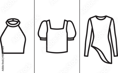 Set of women's tops and blouses vector illustrations for fashion design