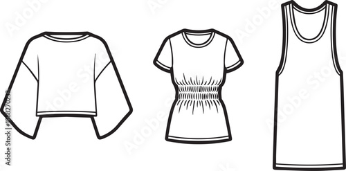 Vector outline of women's clothing items for design projects