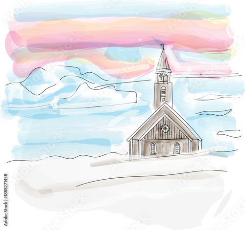 Zion Church, Ilulissat, Greenland. vector illustration