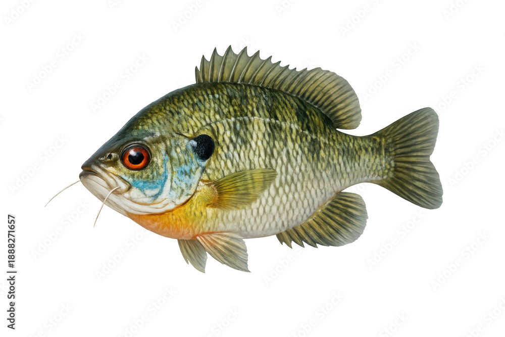 Fototapeta premium Bluegill sunfish (lepomis macrochirus) on a transparent background, displaying its vivid colors and fin patterns