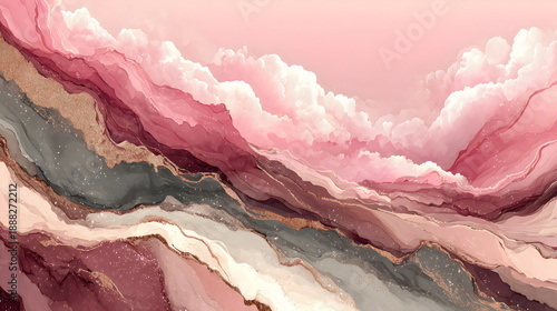 Wallpaper Mural Abstract design with soft pink and brown layers against a light background showing clouds in the distance Torontodigital.ca