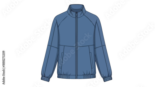 Digital illustration of a blue zip-up jacket with a mock neck on a white background.