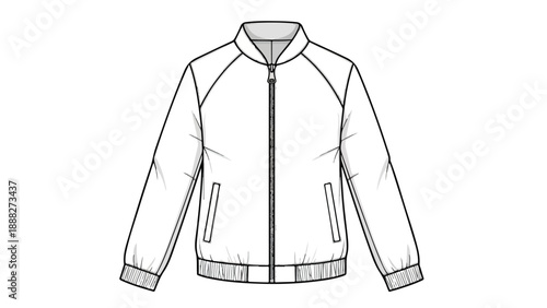 Line drawing of a zipped jacket with collar and pockets on a white background.
