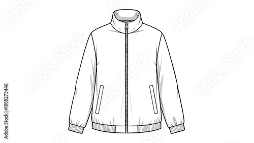 Detailed line drawing of a zipped jacket with pockets on a plain white background.