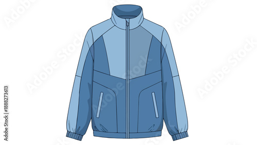 Digital illustration of a blue zip-up jacket with a high collar on a white background.