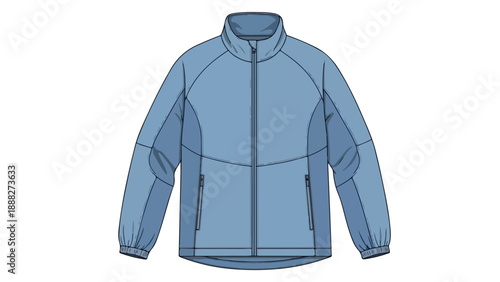 A blue zip-up jacket with a mock neck and two side pockets on a white background, depicted in a simple line drawing style.
