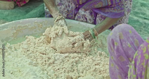 Wallpaper Mural Indian Village Women And Men Preparing Mahaprasad Roti for a Spiritual Mass Gathering Torontodigital.ca