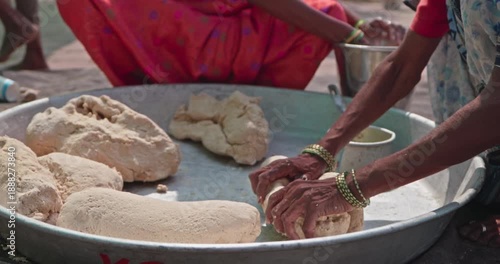 Wallpaper Mural Indian Village Women And Men Preparing Mahaprasad Roti for a Spiritual Mass Gathering Torontodigital.ca