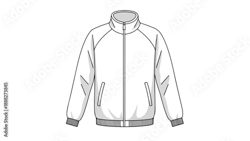 Detailed line drawing of a white zip-up jacket with gray accents on a plain background.