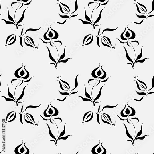 seamless botanical pattern of painted oriental motifs 