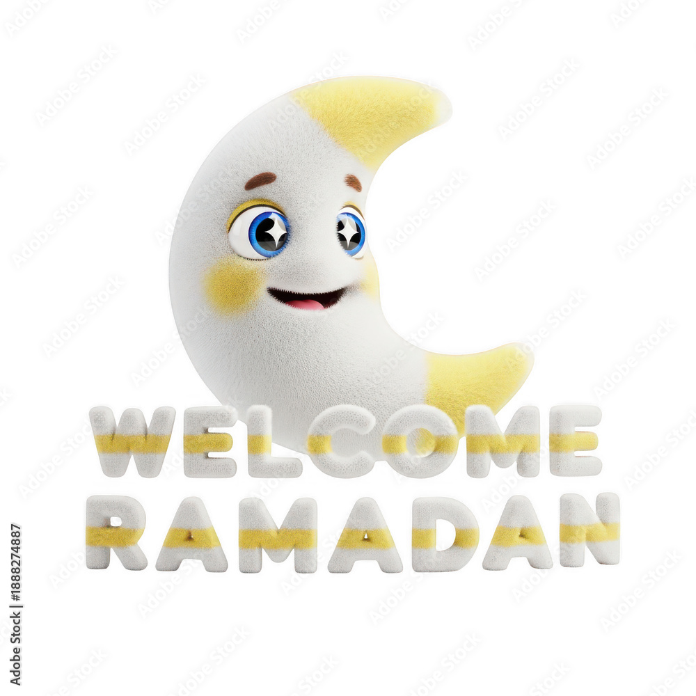 Fototapeta premium Cheerful crescent moon welcoming ramadan