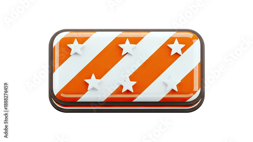 3D Render of a Rectangular Candy with Orange and White Stripes and Stars