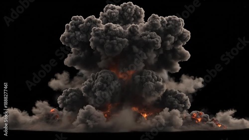 Explosion cloud of smoke and fire against black background