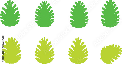 Green Pine Cone Silhouette Collection Flat Vector Nature Illustration