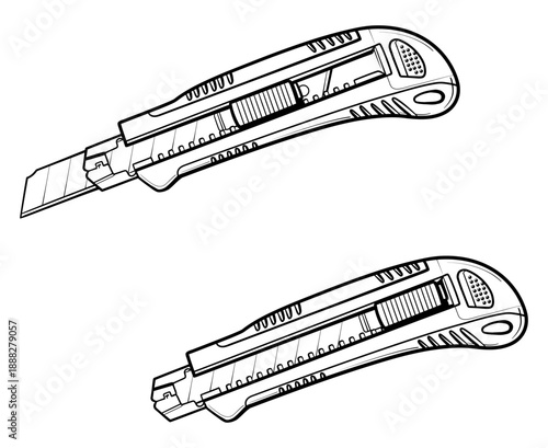 Cutter knife. Clerical knife isolated on white background. Vector illustration.