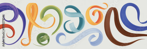 Colorful abstract wavy shapes, wave lines, swirls and curves set with smooth gradients, perfect for modern backgrounds, branding, and creative designs. 