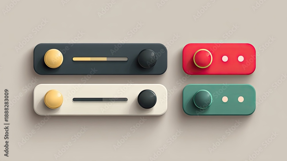 Fototapeta premium Minimalist colorful button set design for digital interface concepts
