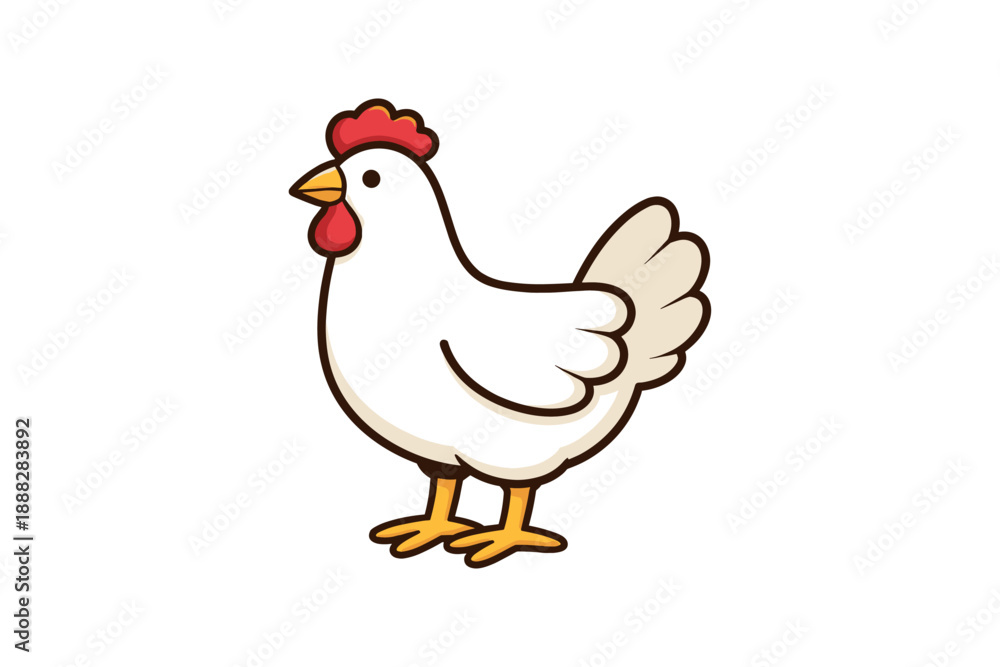 Fototapeta premium Cartoon style white chicken illustration with red comb