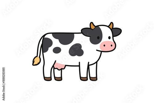 Cute cartoon cow with black spots on white background