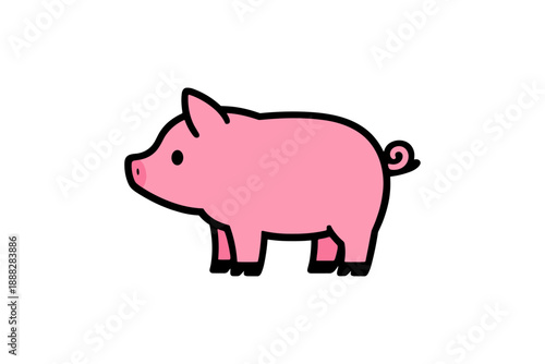Cute cartoon pink pig illustration with minimalist design