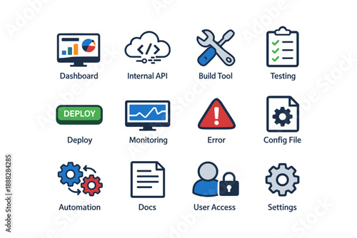 Infographic of software development icons for devops and it processes