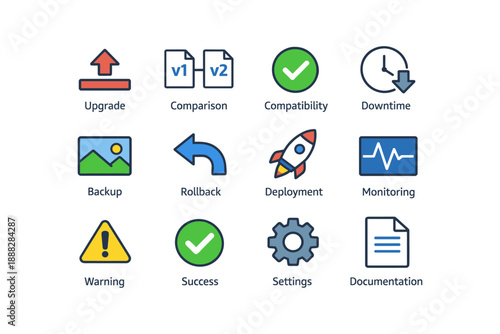 Technology and system management icons set with colorful designs