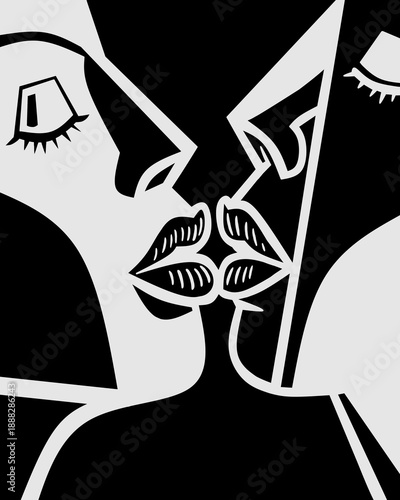 Kiss siluetas abstracto.